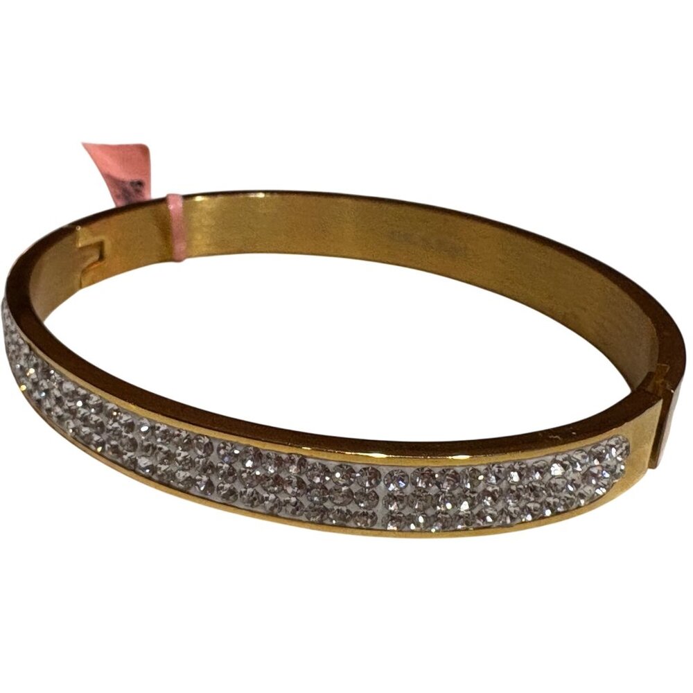 Bangle White Australian Crystals Gold Tone Stainless Steel Bracelet Hinged NEW